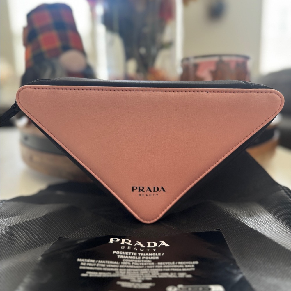 Prada Beauty Pink and Black Triangle Pouch